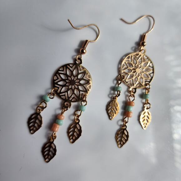 Golden Dreamcatcher Boho Earrings - Picture 3 of 6